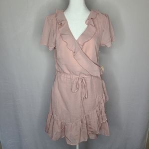 Wild Blue Sadie Robertson Blush Pink Dress With Ruffled Detail Tie Waist…